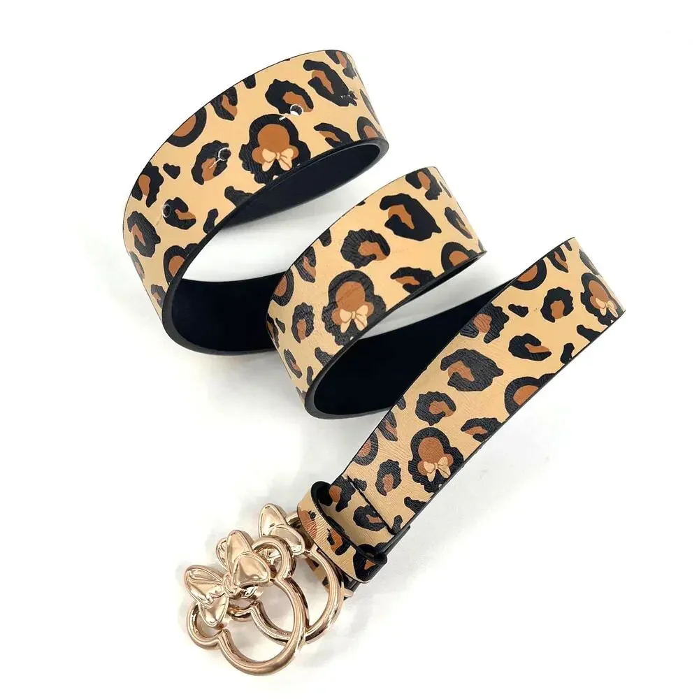 Minnie Mouse Leopard Belt with Gold Minnie Buckle